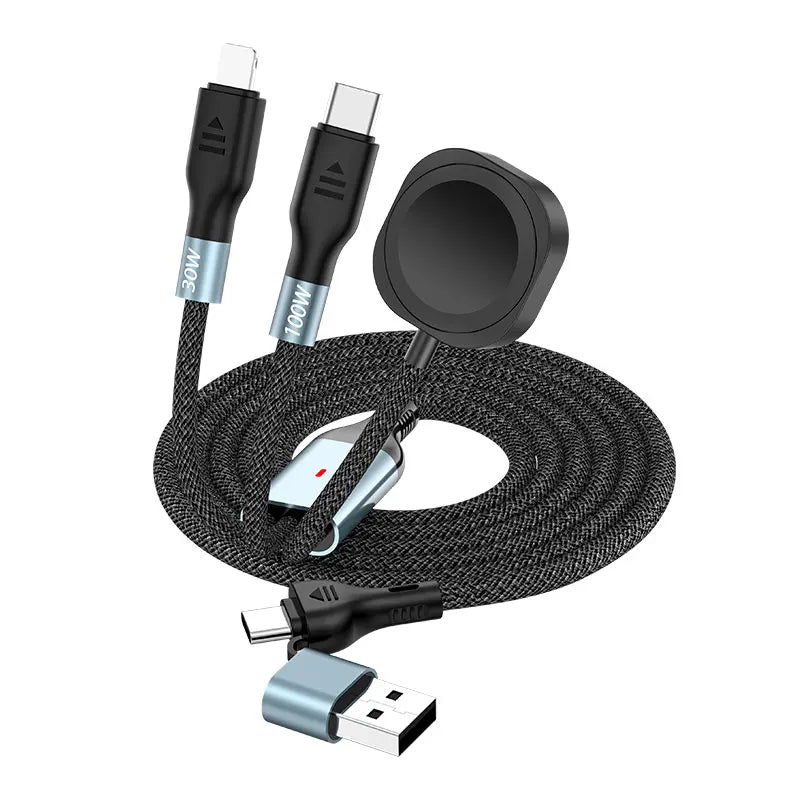 Portable 3 in 2 USB+Type C Magnetic Watch Wireless Charger Charging Date Cable For iPhone 16 Pro Max iWatch 8 Ultra 7 6 SE 5 4