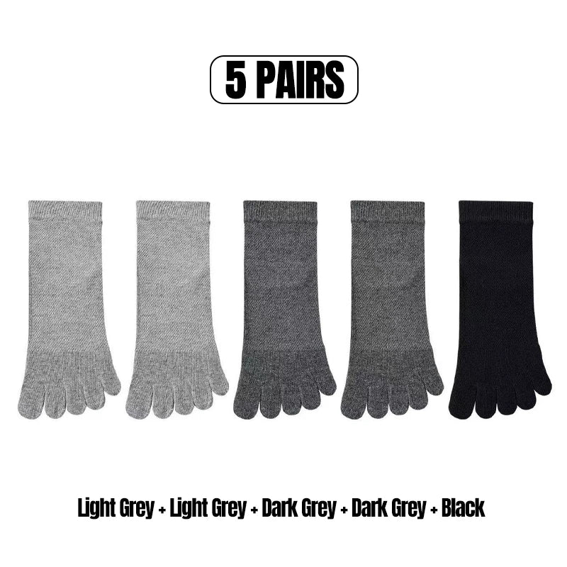 3/5 Pairs Men's Toe Socks Mid-Calf 100% Cotton Mesh Breathable Anti-bacterial Anti-odor Split Toe Socks for Daily & Sports