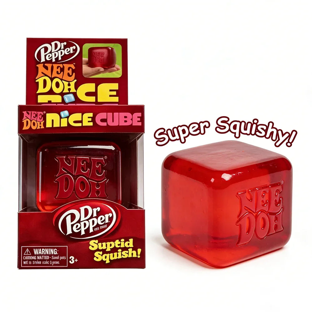 Dr Pepper x NeeDoh Nice Cube Squishy Stress Relief Toy, Soft Squeeze Fidget Cube for Kids & Adults, Anxiety Relief Sensory Toy