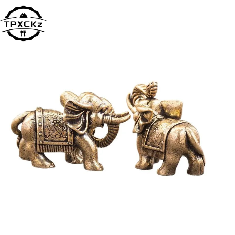 Solid Copper Animal Crafts Antique Bronze Minature Elephant Figurines Tea Pet Table Ornament Decorations Home Decor Living Room