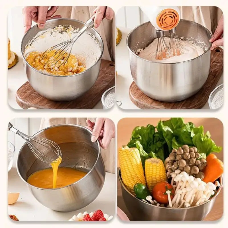 1Pc Multi-Purpose Stainless Steel Bowl - Deep Mixing Basin for Baking Cake Egg Beater Salad, Fruit Storage Kitchen Cooking Tool