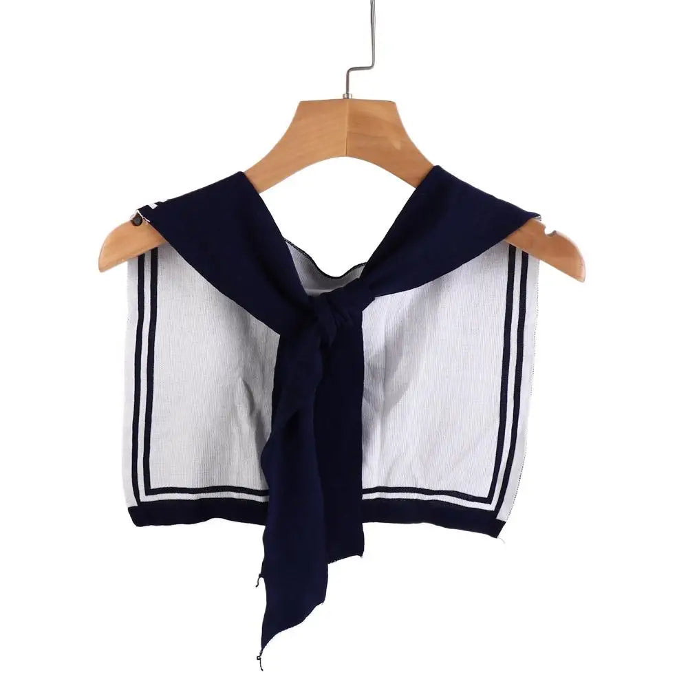 Warm Stripe Knitted Shawl Patchwork Naval Style Blouse Shoulder Fake Collar Korean Style Scarf Accessories Knot Scarf Outdoor