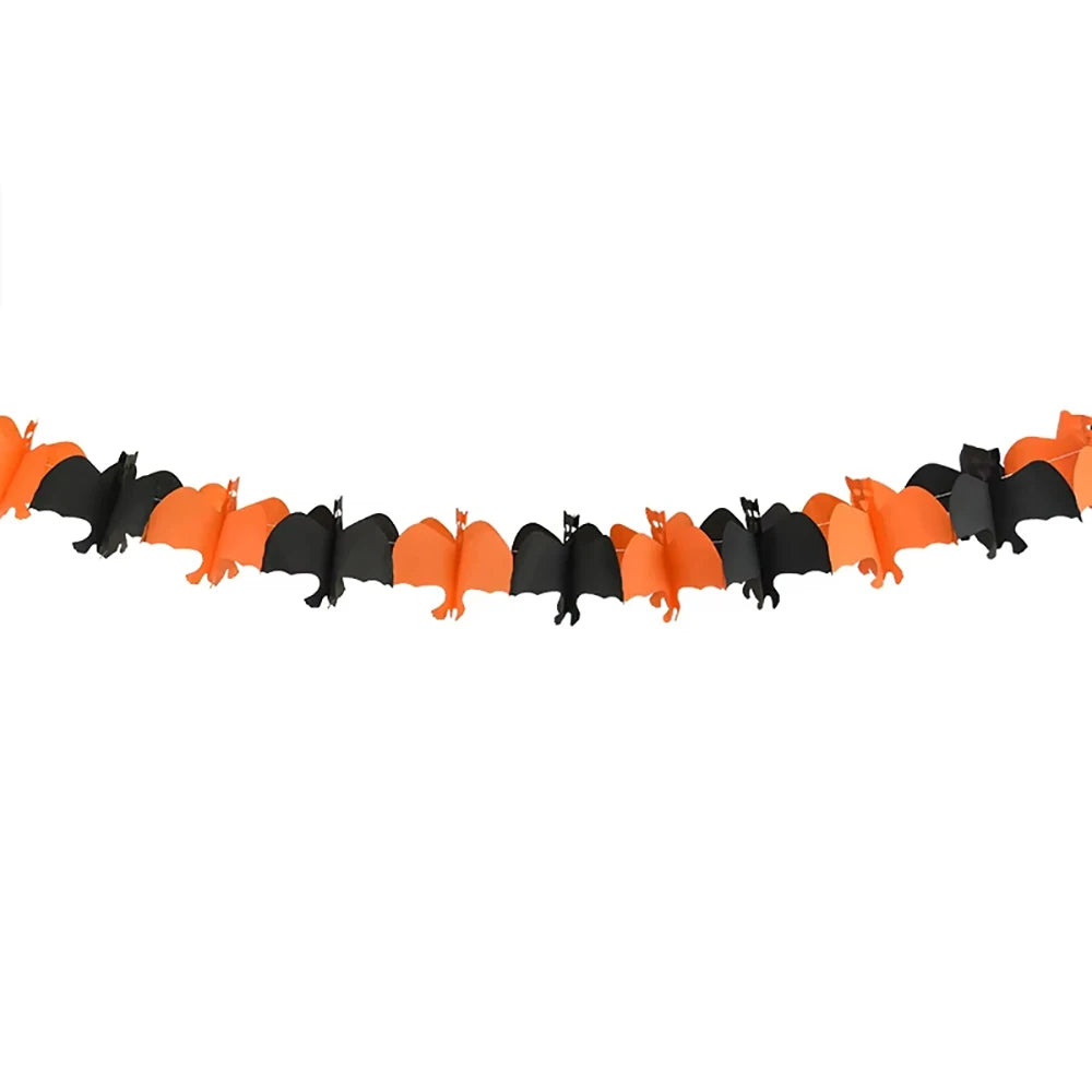 Halloween Ghost Garland,3M Length Pumpkin Bat Skull Paper Garland,Pull Flag,Halloween Party Home Decoration