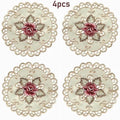 4pcs Round Embroidered Flower Dining Table Placemat Coasters Home Party Wedding Cover
