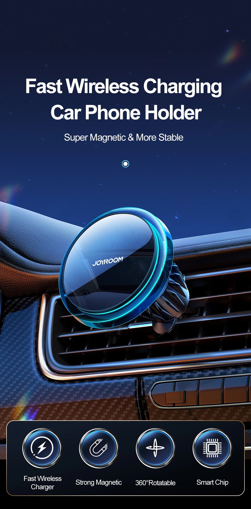 Joyroom Magnetic Car Phone Holder 1-2Pcs Wireless Charger For iPhone 15 14 13 Pro Max Fast Charging Car Charger Holder JR-ZS291