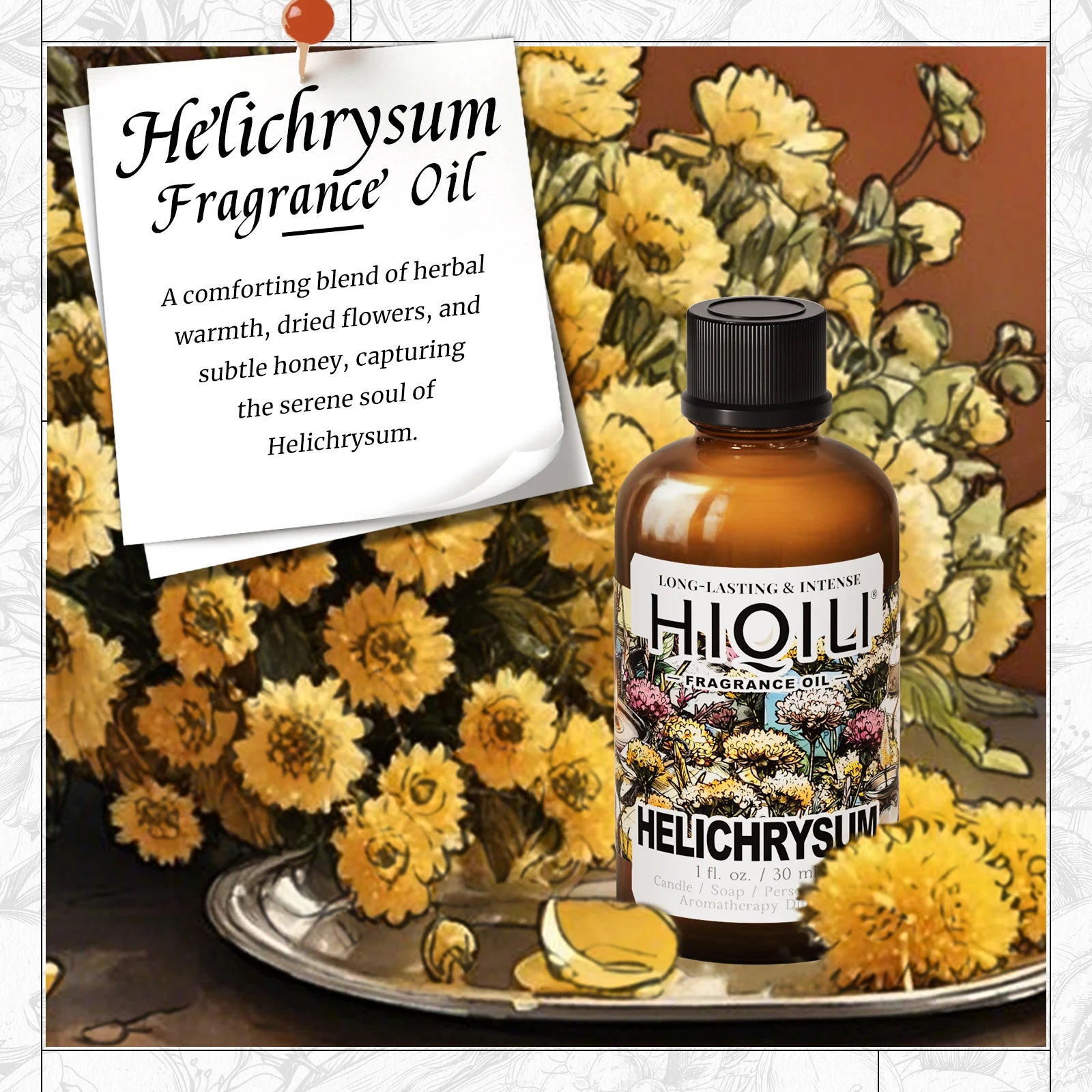 HIQILI Helichrysum Fragrance Essential Oil 30ml Aromatherapy Diffuser Skin Care Hair Perfume Oil Body Mist Moisturizer Gift