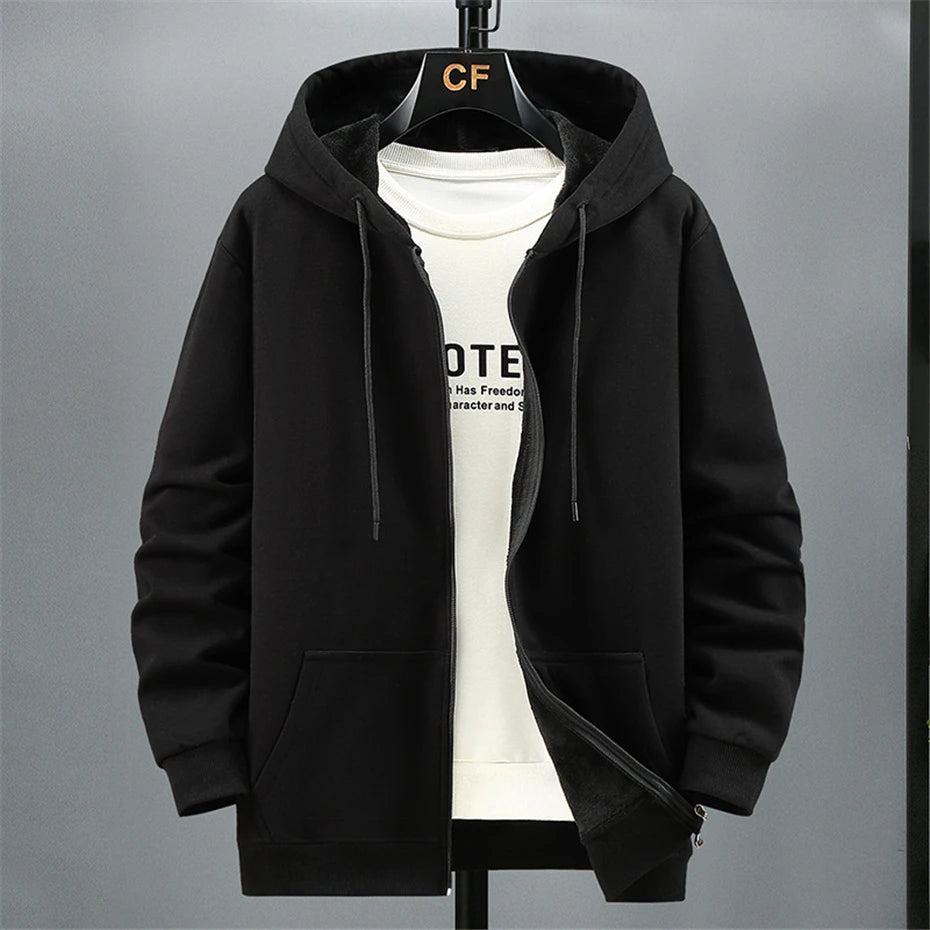 2024 Men Zip Oversized Hoodie Plus Sized Fleece Hood Long Sleeve Top Male Sweatshirt Zipper Loose Baggy Big Size Plus Large 12XL