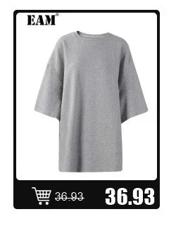 [EAM] Loose Fit black irregular Sweatshirt New Round Neck Long Sleeve Women Big Size Fashion Tide Spring Autumn 2026 1DF0420