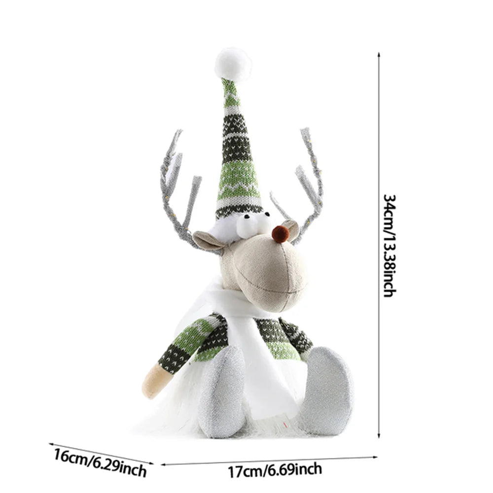 Christmas Large Standing Elk Dolls Navidad Figurine Ornaments With Lights Reindeer For Xmas Kid Gift 2023 New Year Home Decor