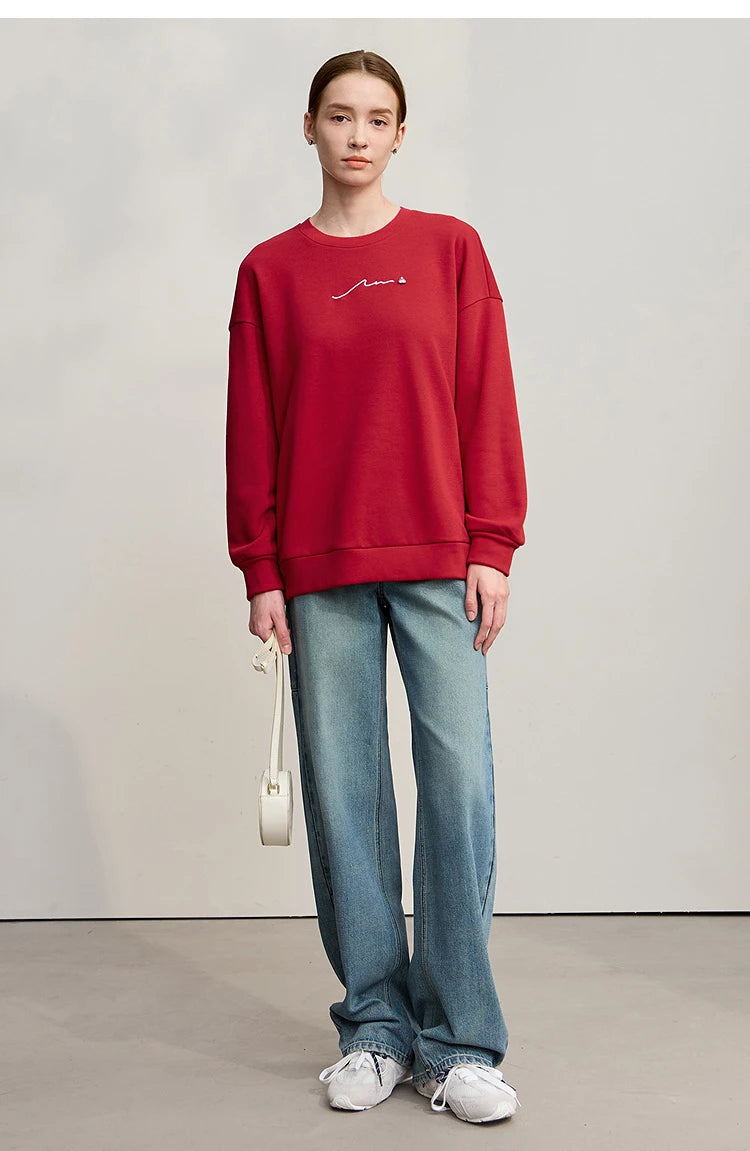 Amii Woman Sweatshirts 2025 Winter New Loose Warm Long Sleeve Female Sweatshirt Embroidery Pullover O-Neck Top Female 12524025