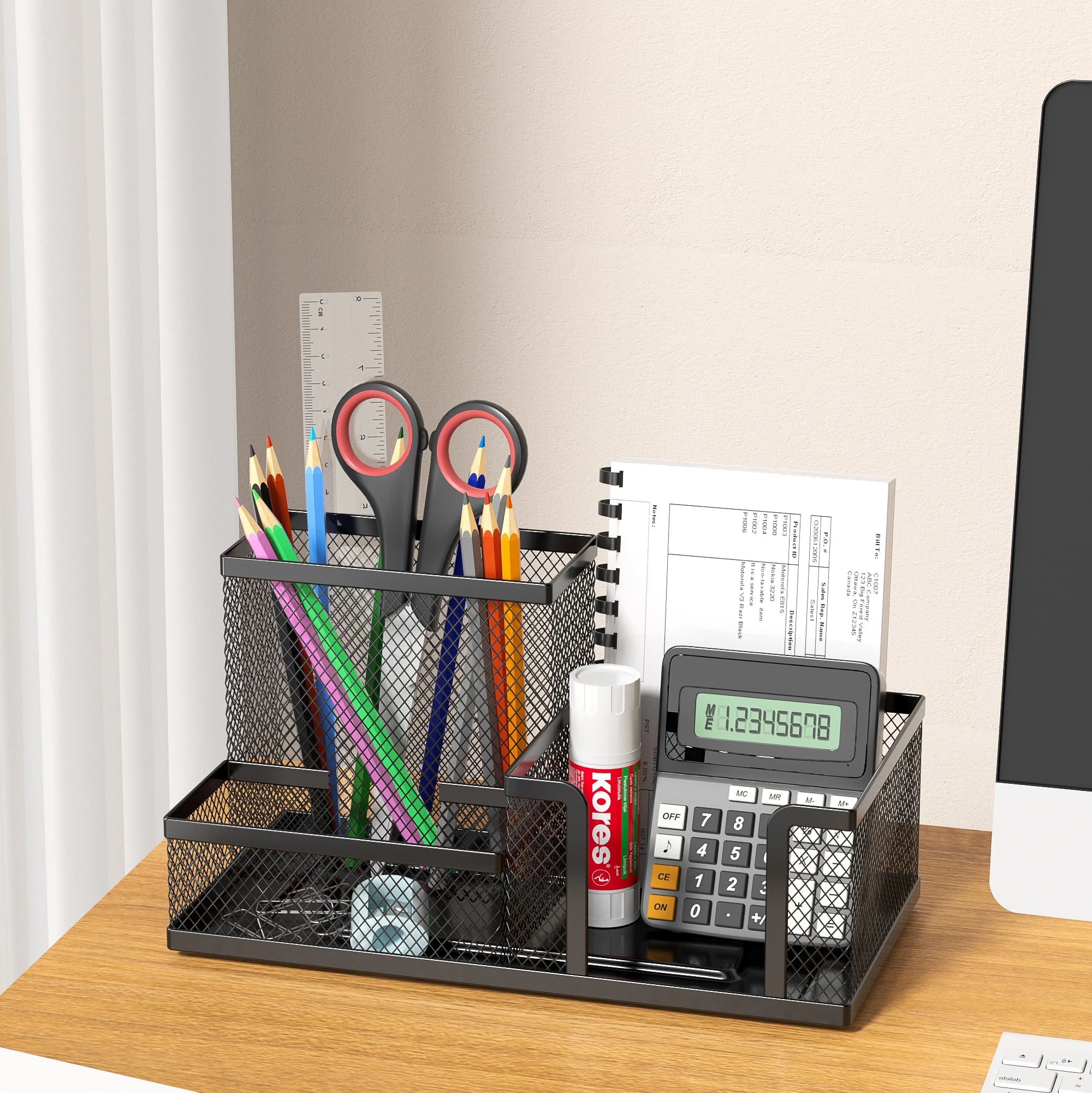 Mesh Desk Organizer Office with 7 Compartments with Drawer Desk Tidy Candy Pen Holder Multifunctional Organizer