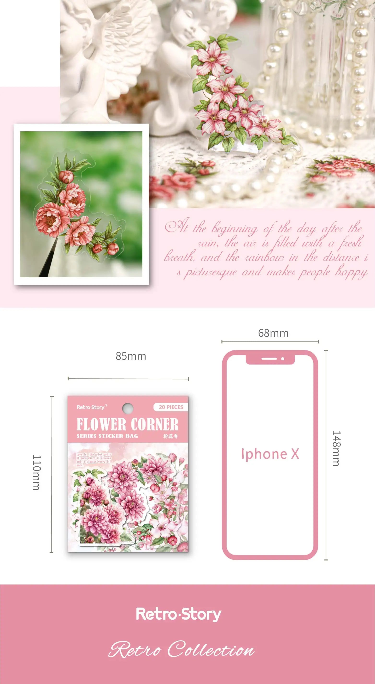 20pcs light retro PET flower corner stickers art collage Junk Journal decoration scrapbook diary album school stationery
