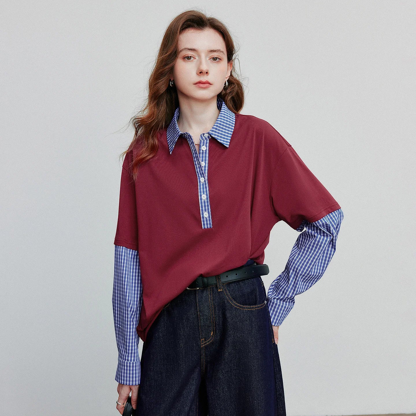 TOYOUTH Women Hoodies Sweatshirt 2025 Autumn New Spliced Fake Two Piece Polo Collar Striped Casual Pullover Tops