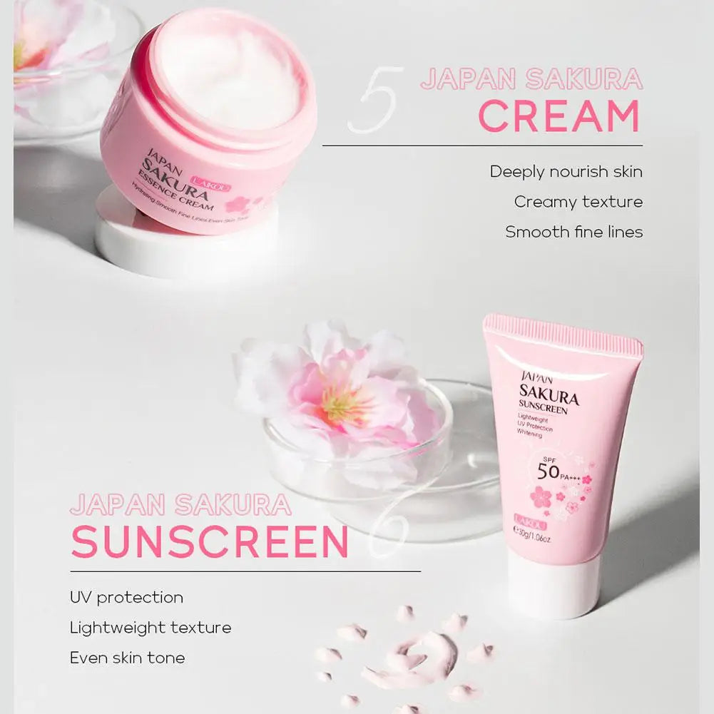 6PCs Sakura Skin Care Sets & Kits With Cleanser,Serum,Eye Cream,Sunscreen Cream Beauty Products For Women Gift Sets Routine Kit