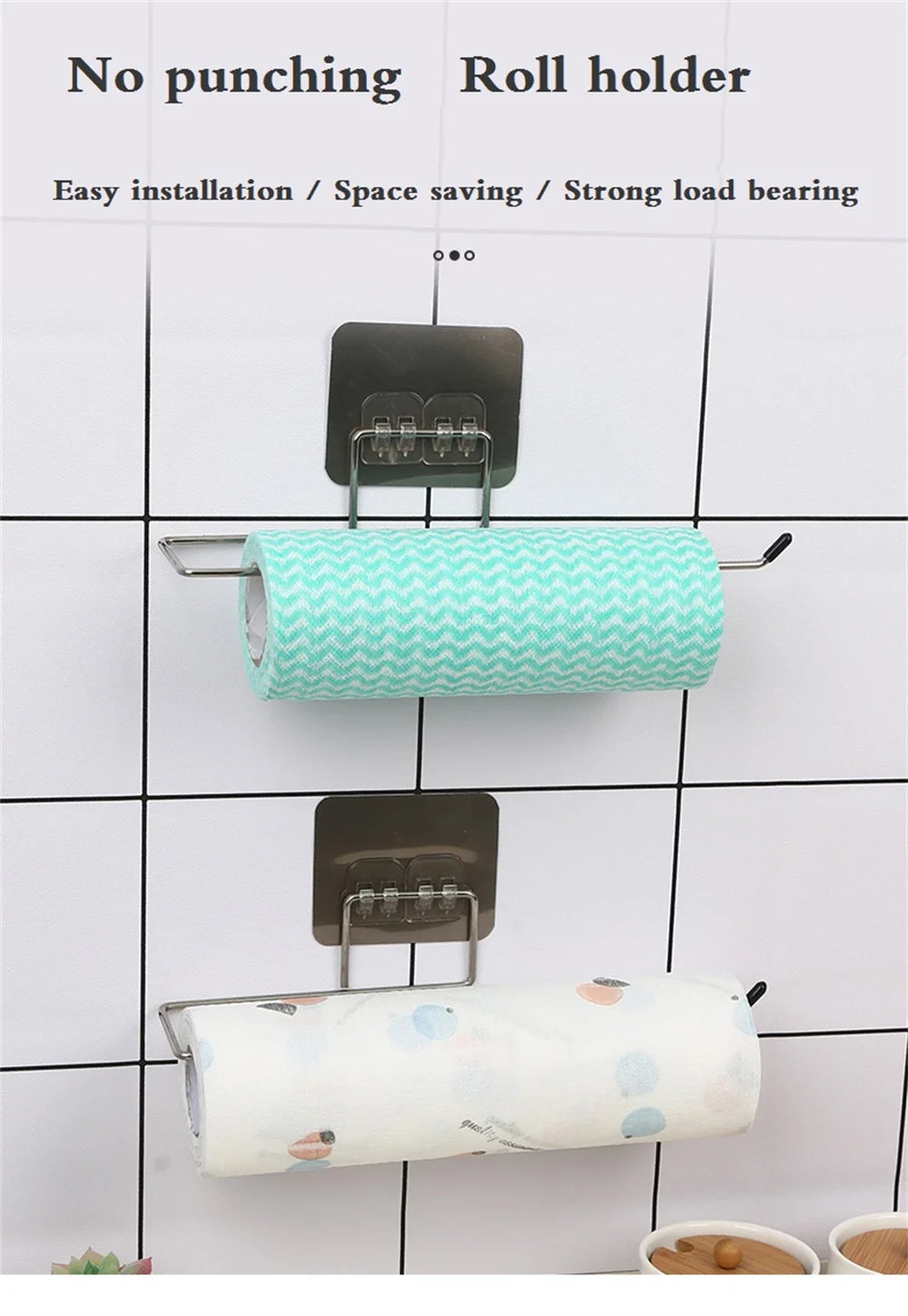 Hanging Paper Roll Towel Holder Bathroom Toilet Storage Stand Kitchen Organizer Napkin Rack Stainless Steel Adhesive Wall Mount