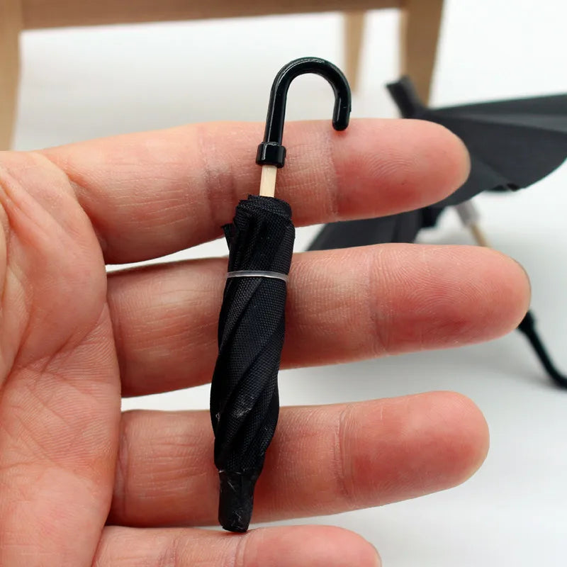 Dollhouse Black Umbrella Openable 1:12 1:6 Scale Life Scene Simulation Miniature Retro Ornament Home Decor Doll Accessories