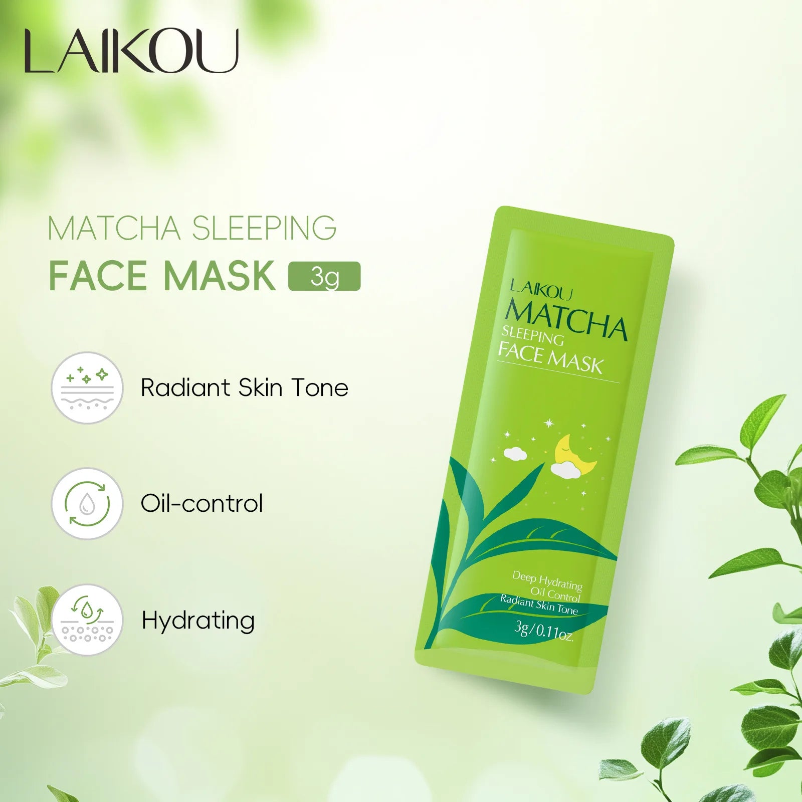 7Pcs LAIKOU Matcha Face Mask Moisturizing Green Tea Skin Sleeping Facial Mask Beauty Nourishing Oil Control Skin Care