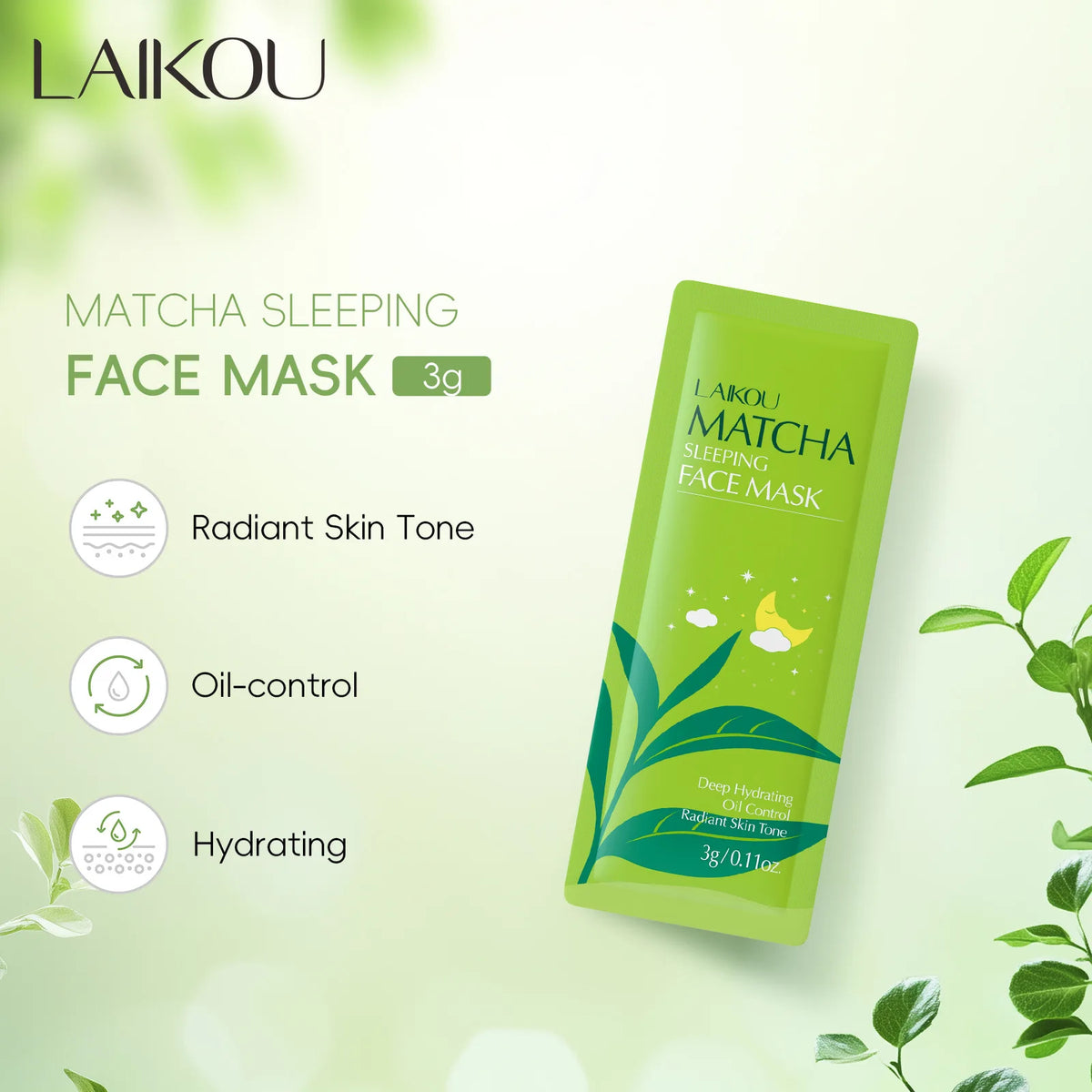 7Pcs LAIKOU Matcha Face Mask Moisturizing Green Tea Skin Sleeping Facial Mask Beauty Nourishing Oil Control Skin Care