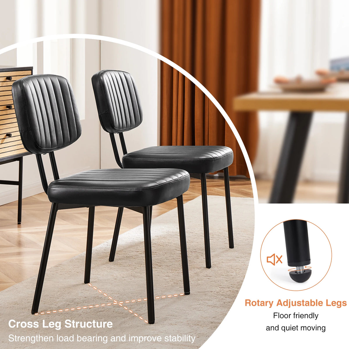 JHK Dining Chairs Set of 2 Ergonomic Lumbar Support PU Leather