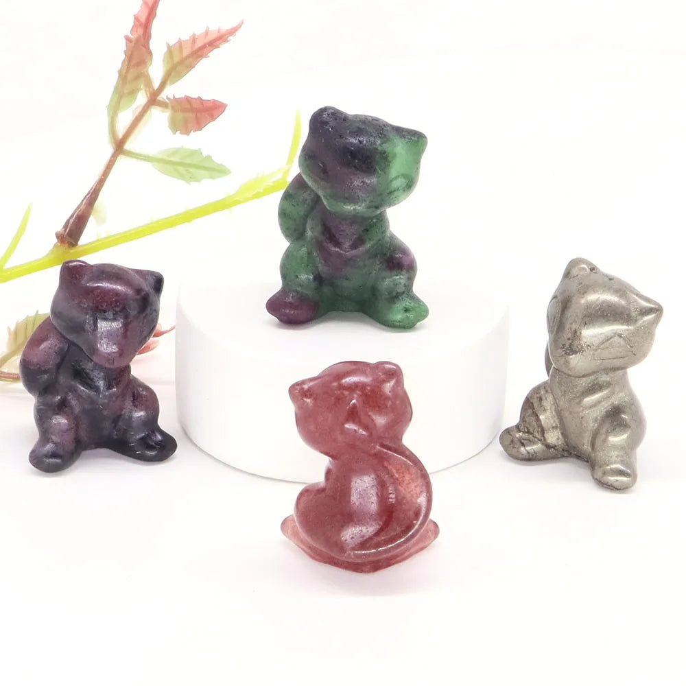 30mm Cartoon Alien Cat Statue Natural Healing Crystals Stone Carving Cute Animal Figurine Crafts Home Decor Ornament Kids Gifts