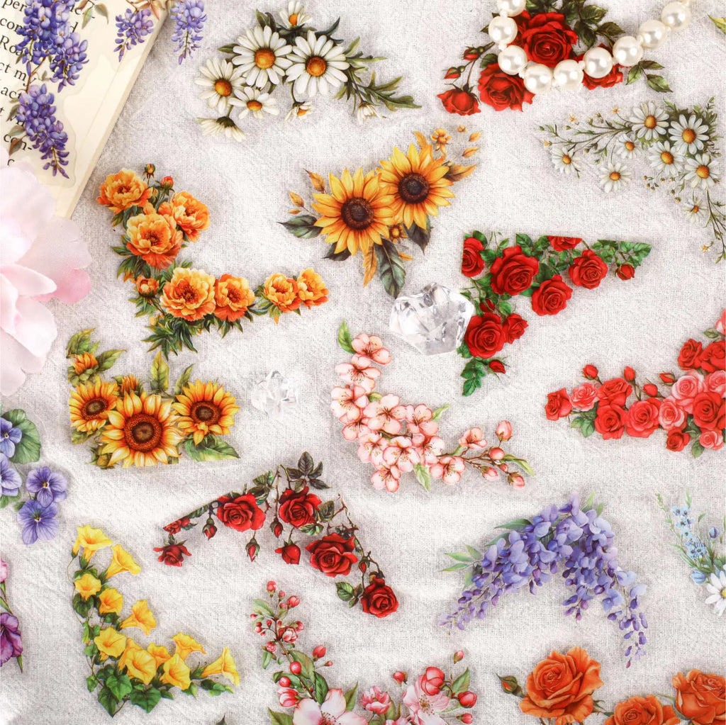 20pcs light retro PET flower corner stickers art collage Junk Journal decoration scrapbook diary album school stationery