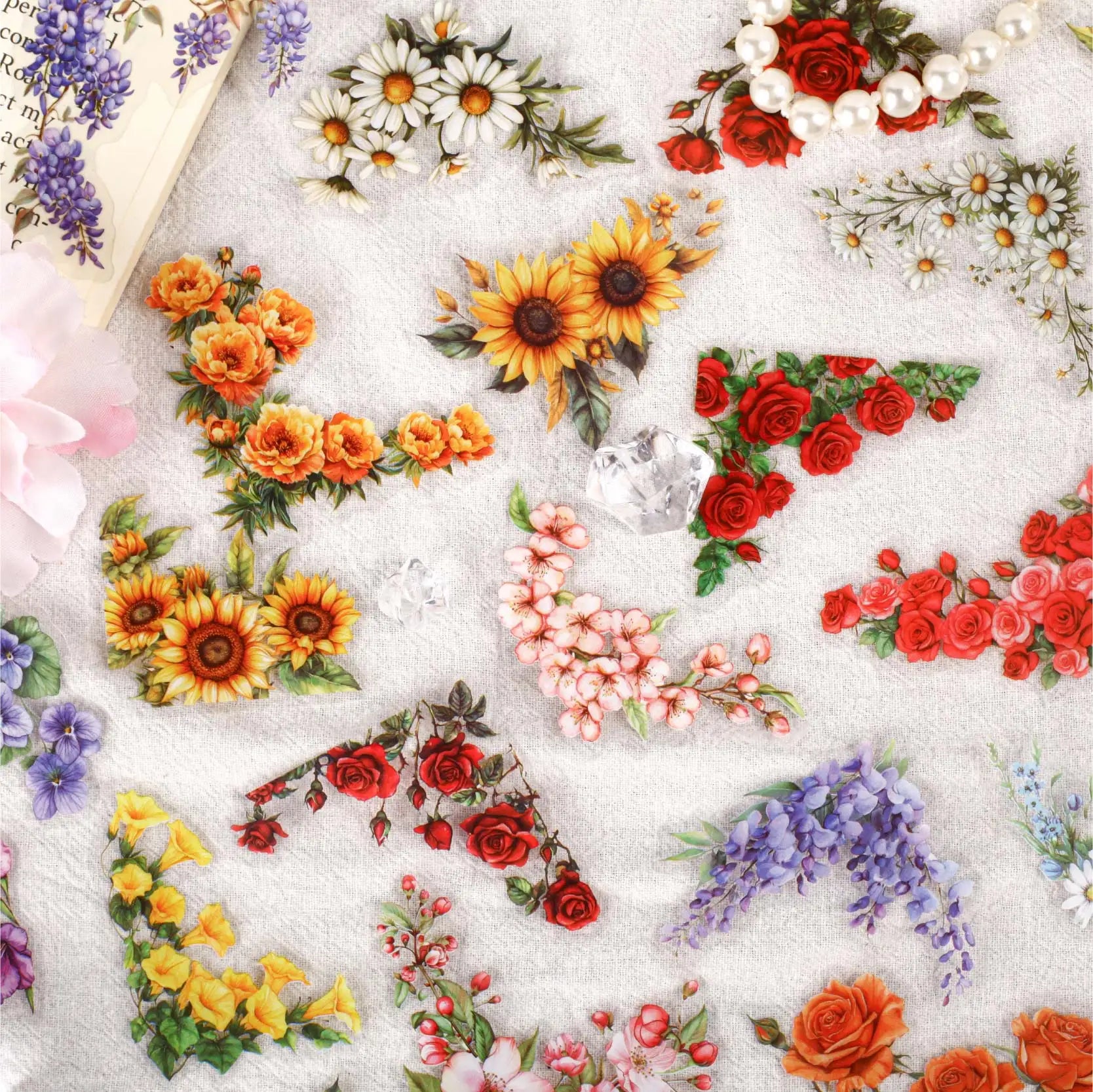 20pcs light retro PET flower corner stickers art collage Junk Journal decoration scrapbook diary album school stationery
