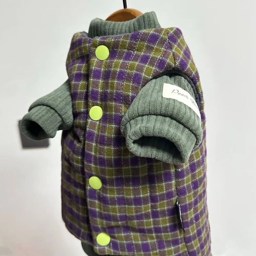 Winter Green Plaid Suit for Cats Thick Fleece Vest Warm Long Sleeves Undercoat for Hairless Cat Spring Sweatshirt for Sphynx