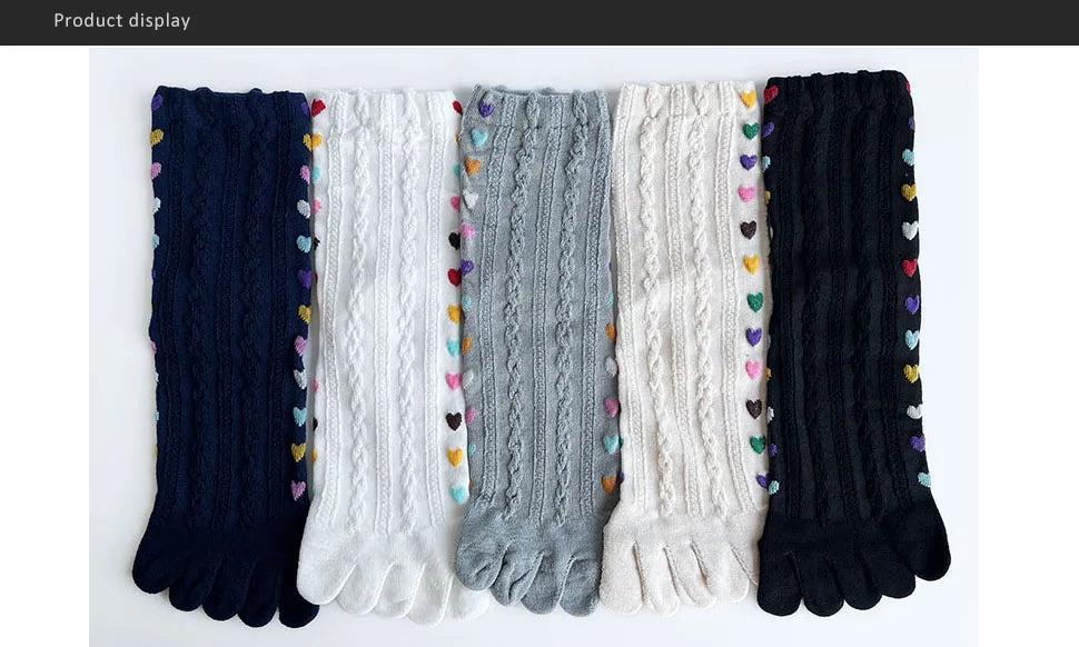 Cute Short Toe Socks Women Girl Cotton Striped Cat Love Fashion Sweat-Absorbing Anti-Bacterial Breathable Warm Five Finger Socks