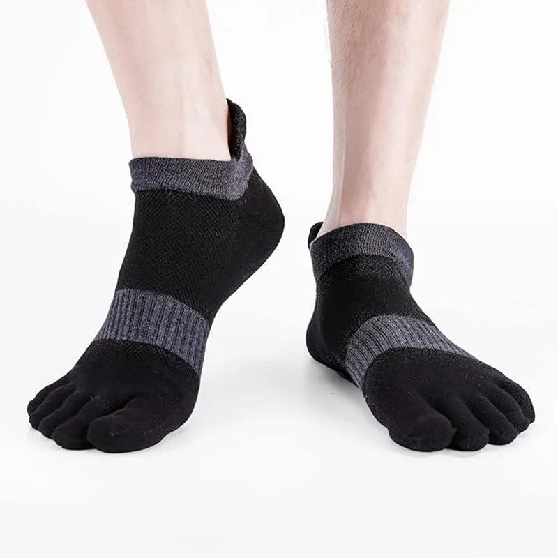 1/5 Pairs Men's Mesh Toe Socks Color Block Striped Low Cut Five Finger Running Sport Socks Breathable Anti-Bacterial Toe Socks