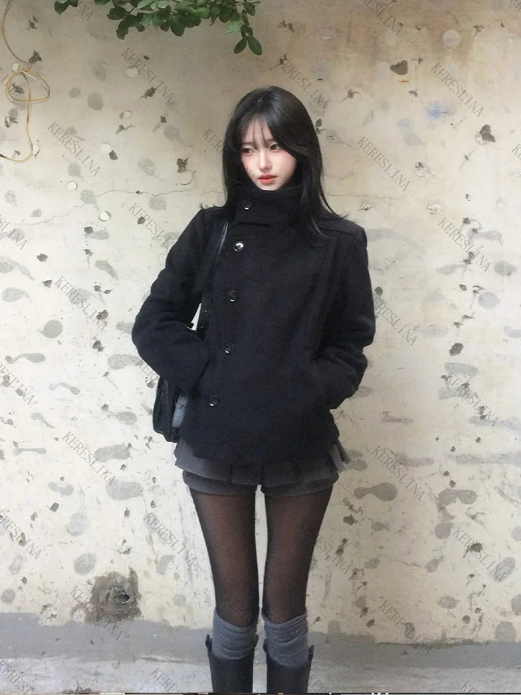 Street Autumn/Winter Solid Color Women's Turtleneck Coat Y2K Hip-Hop