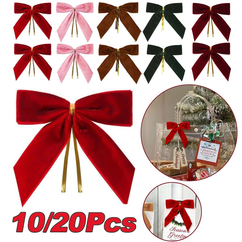 10/20Pcs Velvet Bows For Christmas Tree Decor Wreath Garland Velvet Bow With Twist Tie Christmas Velvet Bows Christmas Holiday
