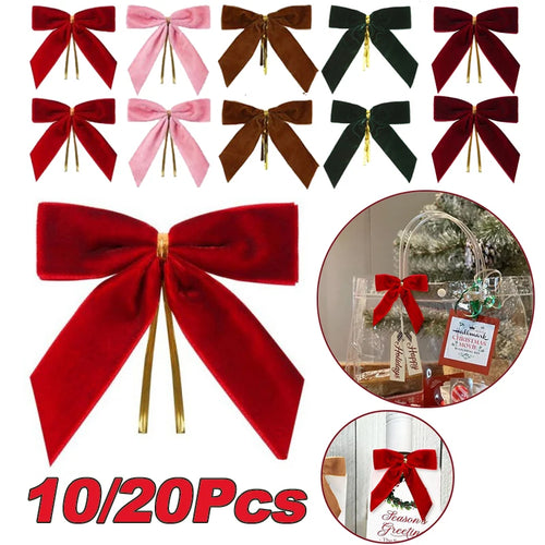 10/20Pcs Velvet Bows For Christmas Tree Decor Wreath Garland Velvet Bow With Twist Tie Christmas Velvet Bows Christmas Holiday