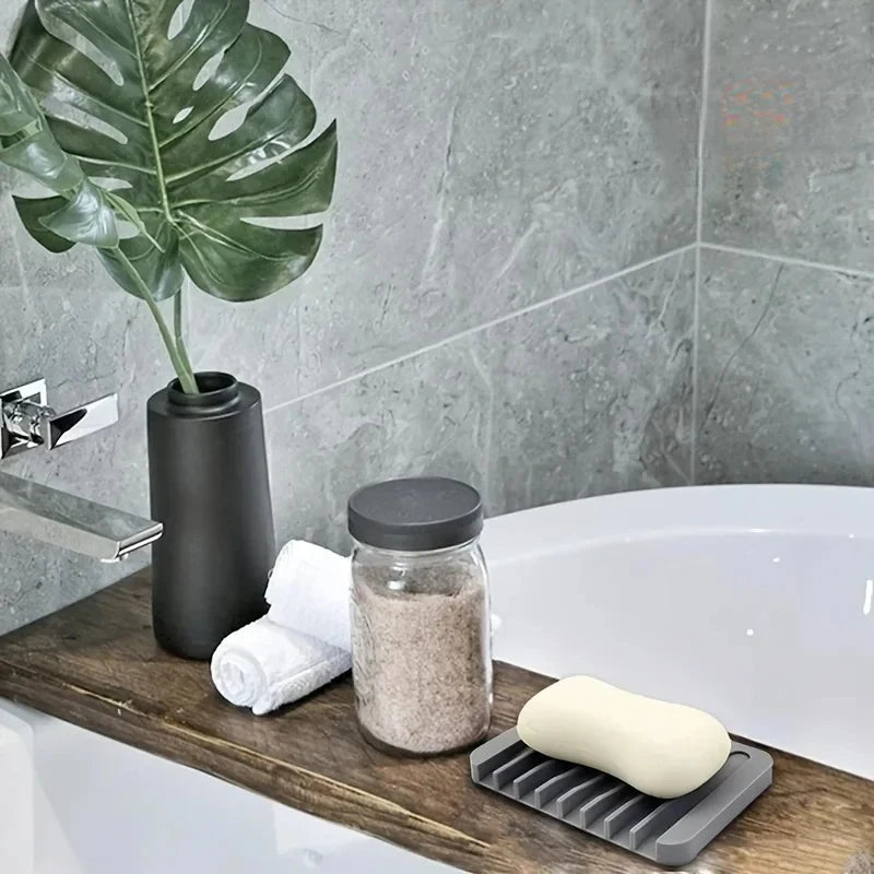 Silicone Self Draining Soap Dish Holder 1Pcs for Shower