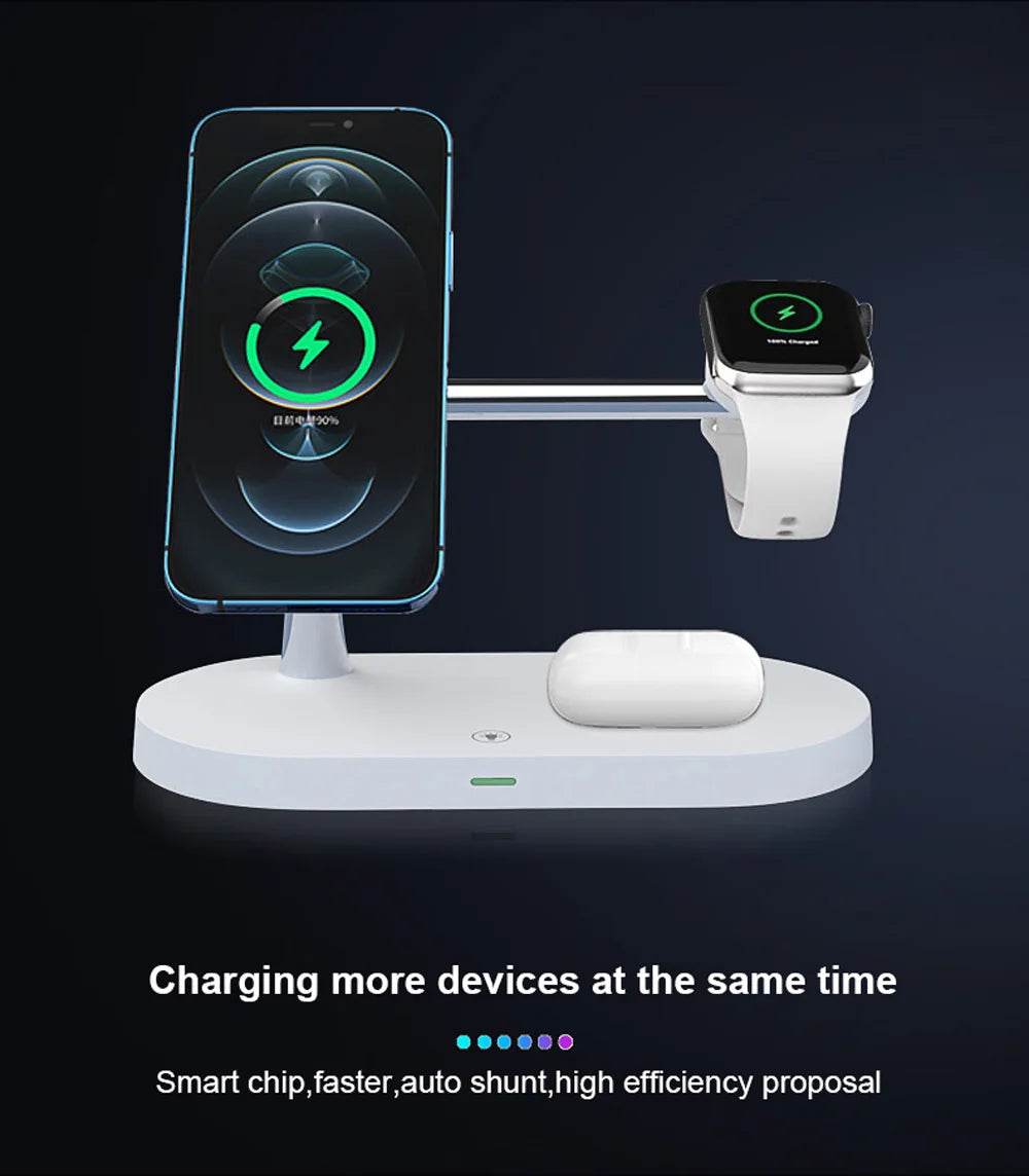 5 in 1 Magnetic Wireless Chargers Stand For iPhone 13 14 Charger Dock Station for Airpods Pro Wireless Charger With night light