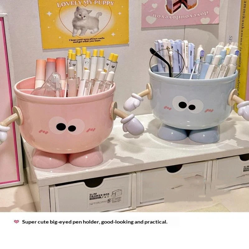 Creative Big Eyes Pencil Holder With Hook Table Stationery Storage Box Pen Holder Rack Student Children Girls Desk Organizer