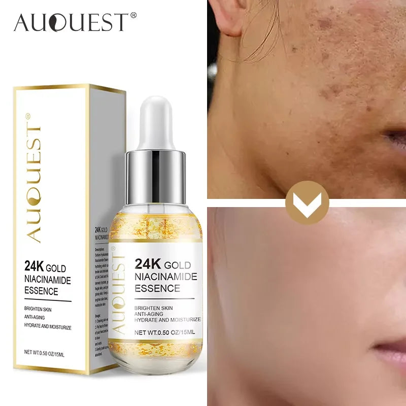 AUQUEST 24k Gold Face Serum Hyaluronic Acid Serum Moisturizing Whitening Anti Aging Wrinkle Face Skin Care 15ml
