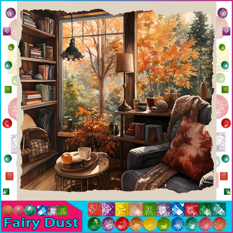 HOMFUN Fairy Dust 5D DIY Diamond Painting "Scenery Beauty House" Full Drill Resin Diamond Embroidery Cross Stitch Home Decor