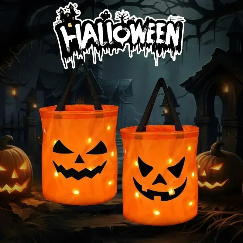 LED Glowing Pumpkin Candy Bag Reusable Halloween Christmas Treat