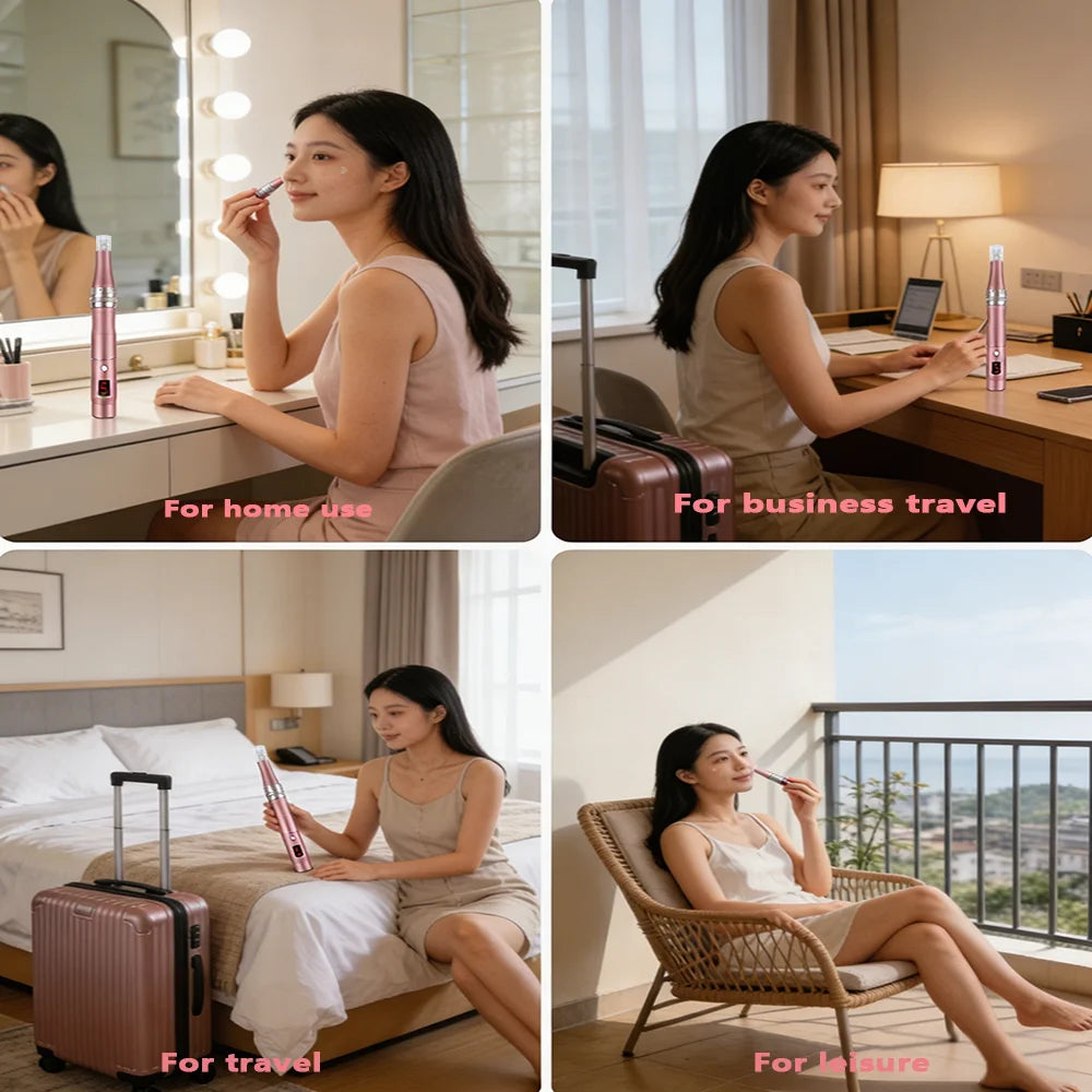 Rechargeable Portable Electric Facial Massager Lightweight with 4 Replacement Heads for Face Neck Skin Care Beauty Tool