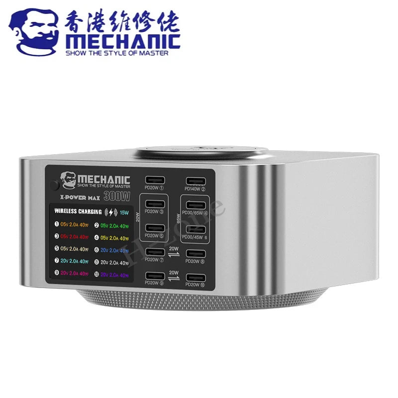 Mechanic X-POWER Max 10 Ports Desktop Charger QC3.0 PD3.1 Quick Charge For iPhone 15 14 13 Xiaomi Laptop Wireless Charger Tool