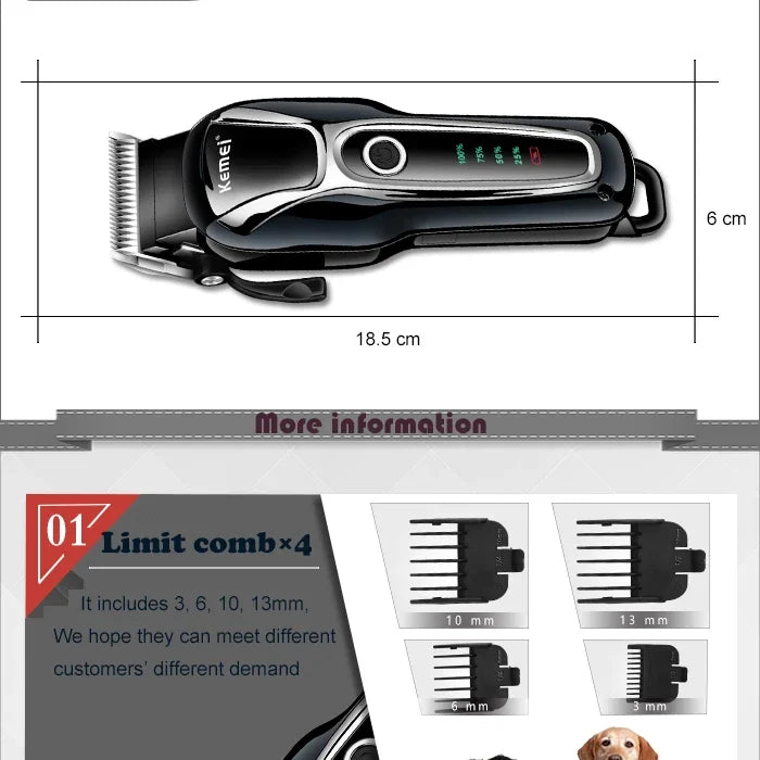 Kemei Rechargeable Professional Dog Hair Trimmer for Cat Cutter Grooming Machine Hair Remover Animal Hair Clipper for Pet