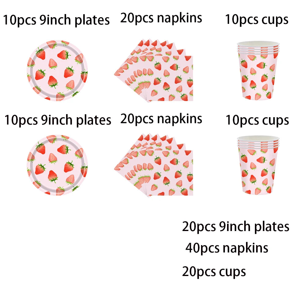 Strawberry Sets Birthday Decoration Party Disposable Paper Napkins Cups Plates Tablecloths Party Supplies