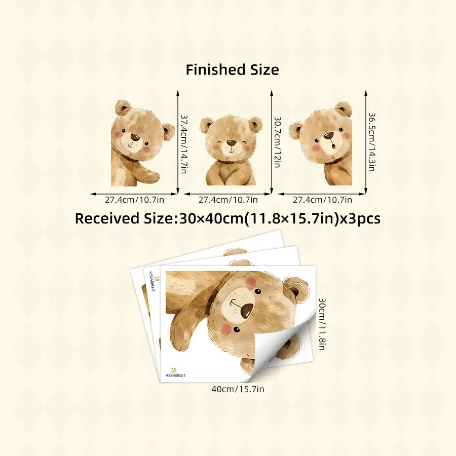 Cute Bear Moon Star Wall Stickers for Kids Rooms Girls Boys Baby Room Decoration Kawaii Cartoon Animal Nursery Wallpaper Vinyl