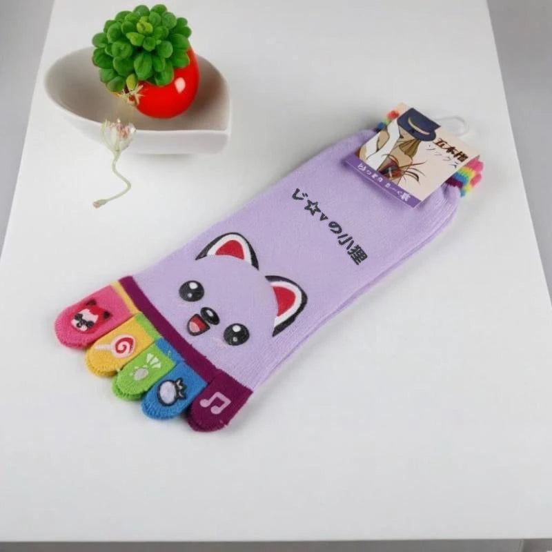 NEW Cute Cartoon Five-toed Crew Finger Socks, Breathable Short Cotton Socks for Casual Wear, Novelty Toe Socks with Funny Design