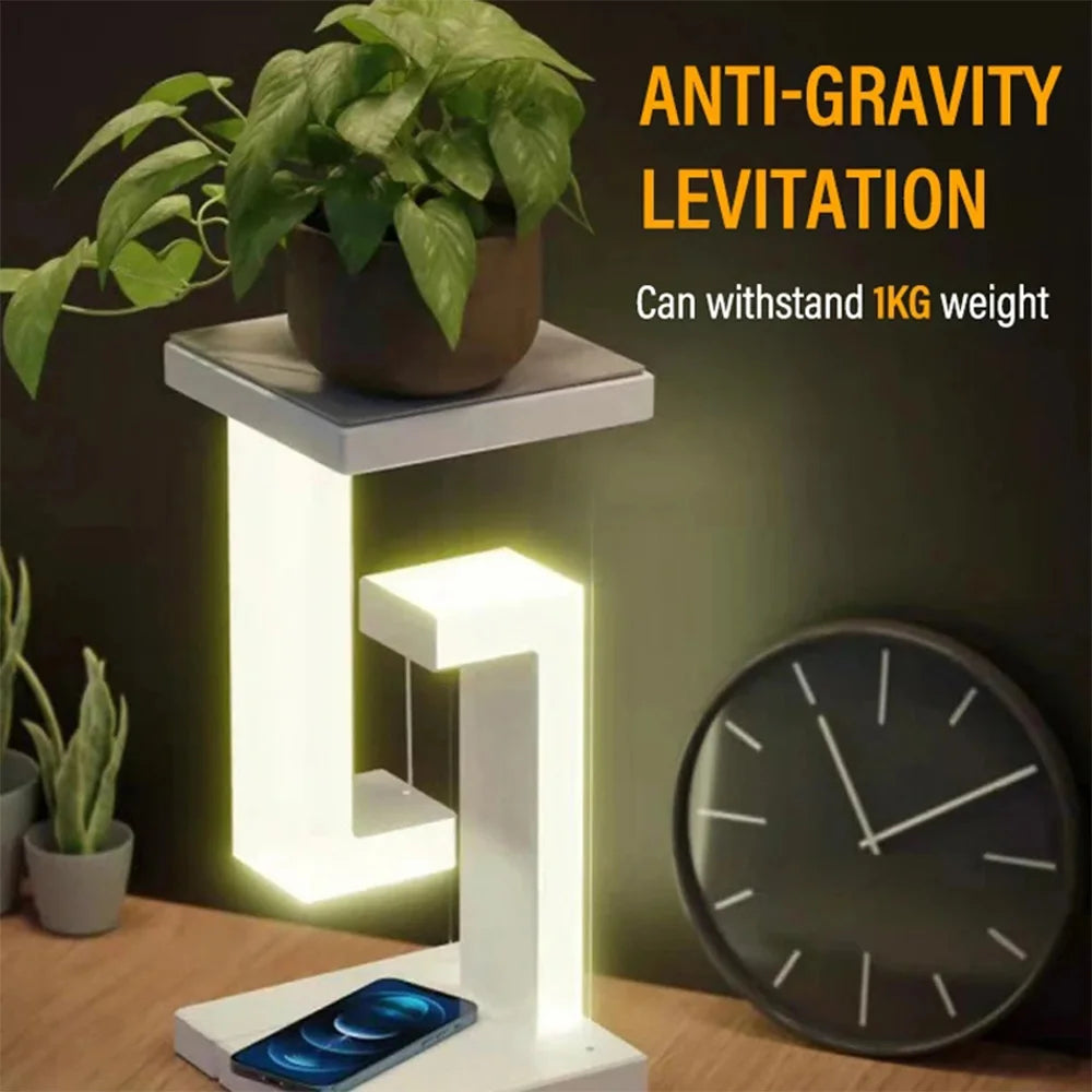 Novelty floating lamp with 10 W detachable wireless charger decorative light for bedroom/office