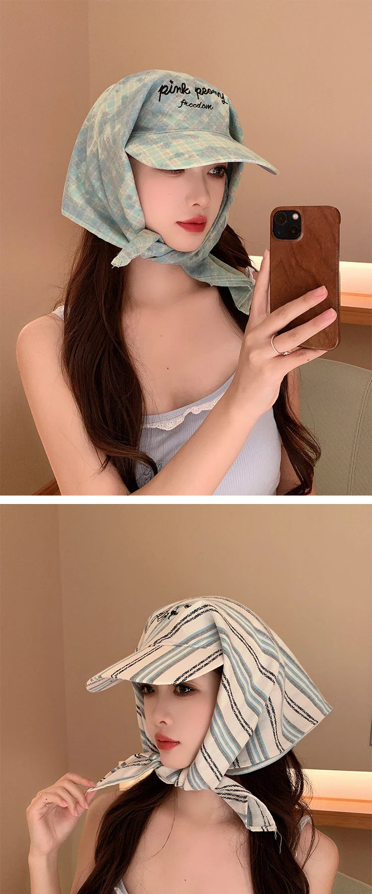 Korean Ins Plaid Triangle Scarf Cap Women's Y2K Spicy Girl Bucket
