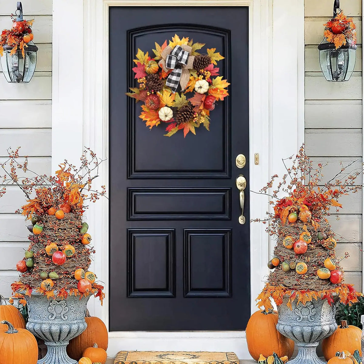 Garvee 20Inch Halloween Pumpkins Fall Wreath Artificial Flower Wreath