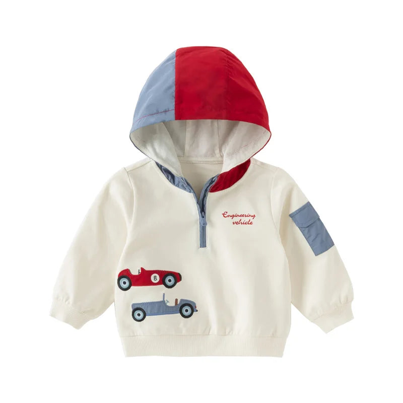 Dave Bella Kid Boys Casual All Match Pullover Srping New Boys Loose Beige Hooded Sweatshirt Children Clothing DB1250991