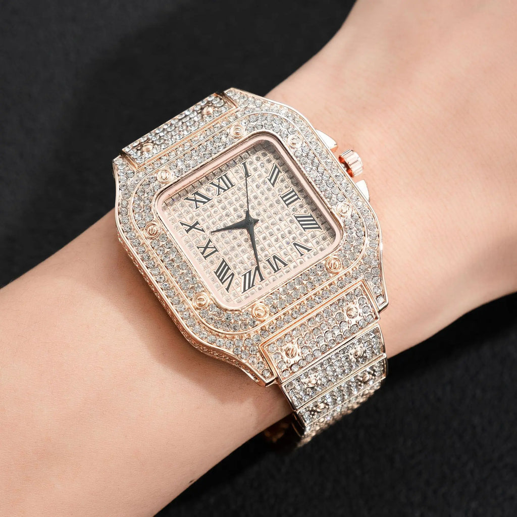 Men Watch Business Square Starry Sky Steel Belt Diamond