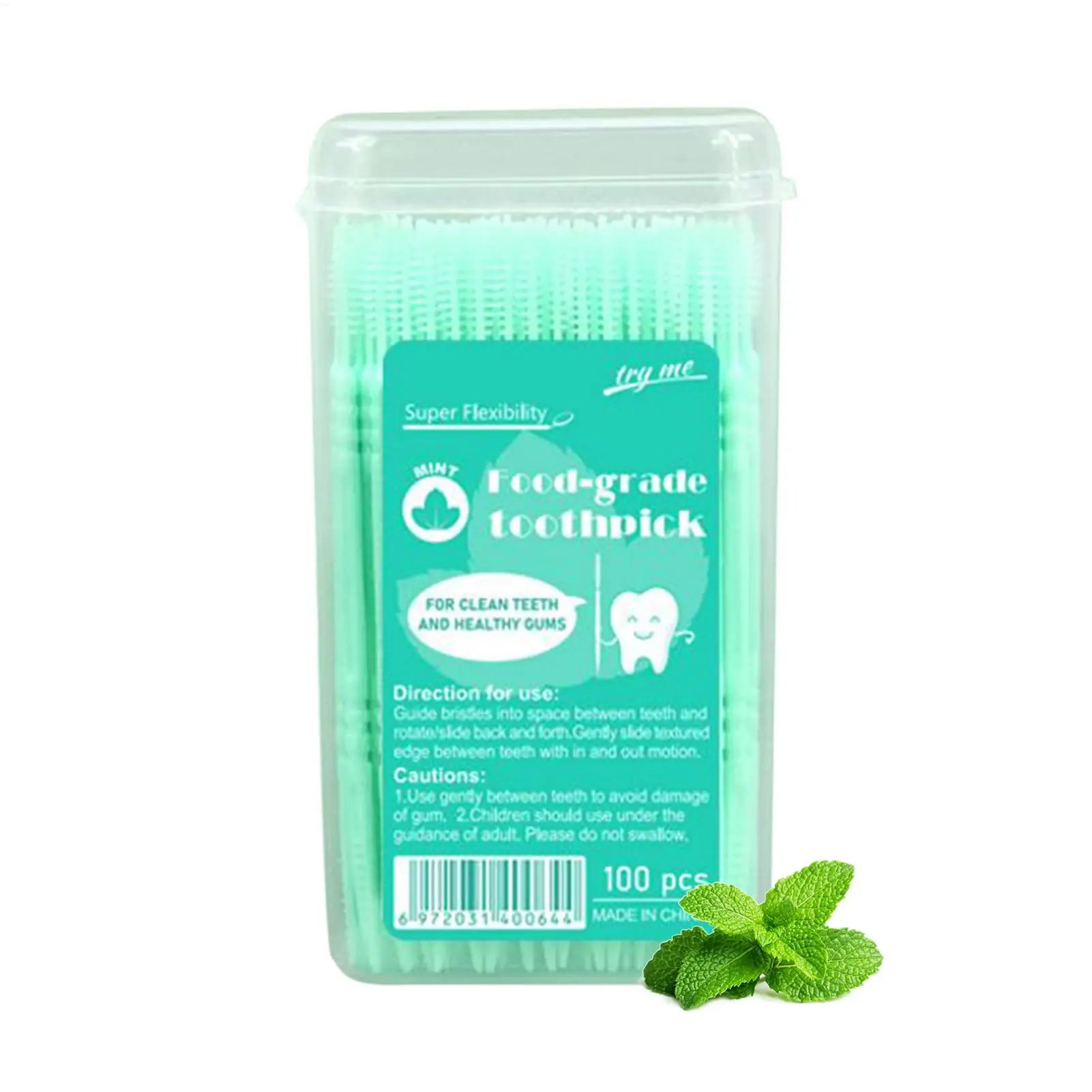 100pcs Flavored Toothpicks 2-Tip Teeth Cleaning with Soft Bristles for Stain Remover Mouth Care Hotel Restaurant Camping Supplie